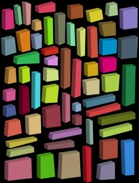 Rectangular square 3d shapes in multiple color on black Illustrazione stock