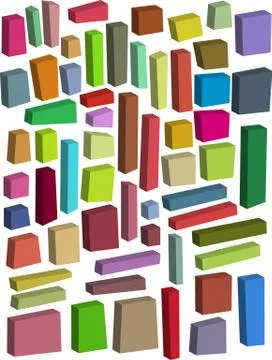 Rectangular square 3d shapes in multiple color on white Stock Illustration
