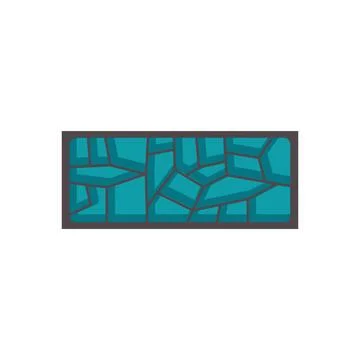 Rectangular stained glass window with turquoise irregular shapes Stock Illustration