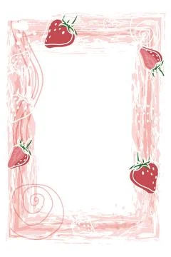 Rectangular strawberry frame on abstract pink background. Template for banner Stock Illustration