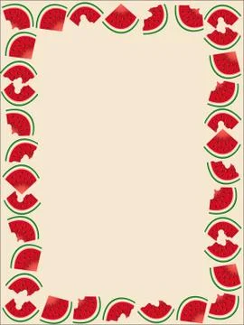 Rectangular summer, bright frame of pieces of watermelon, bitten and whole 스톡 일러스트