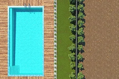 Rectangular swimming pool with fence top view Illustrazione stock