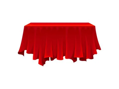 Rectangular table under red silk cloth on white background. Ilustración de archivo