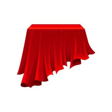 Rectangular table under red silk cloth on white background. Stock Illustration