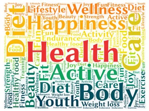 Rectangular tag cloud about health Stock Illustration
