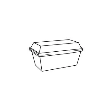 Rectangular takeout food container icon black line art Stock Illustration