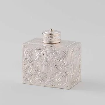 Rectangular tea bus, decorated on all sides with driven chinoiseries. Rect... Stock Photos