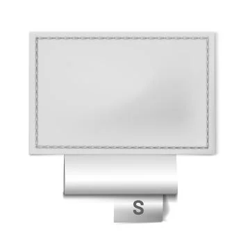 Rectangular textile label with decorative stitching along the edges and tag w Stock Illustration