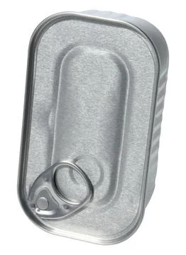 Rectangular tin can with ring for opening on isolated background 스톡 사진