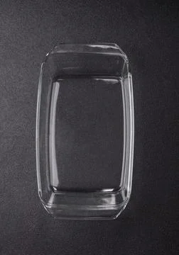 A rectangular transparent glass tray for baking and cooking at home. The gl.. Stock Photos
