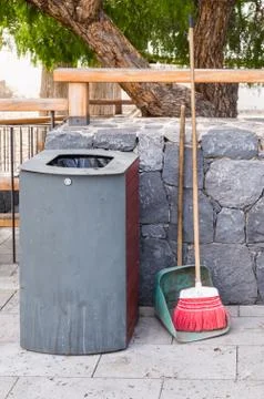 Rectangular Trash can with a lock and a ramassette Stock Photos