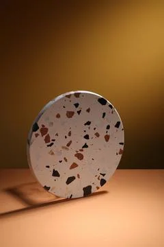 Rectangular tray on beige background with light on the wall 写真素材