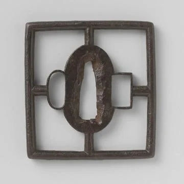 . Rectangular tsuba with a horizontal and a vertical crossbar. Copyright: ... 库存照片