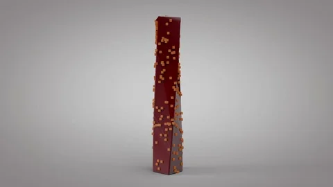 Rectangular twisted pillar and throws small cubes Stock Footage 80058310