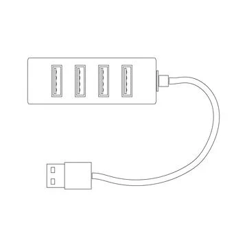 Rectangular USB hub in contour design with USB ports and cable. A splitter for a 库存插图