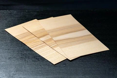 Rectangular Veneer Sheets on Black Background Stock Photos