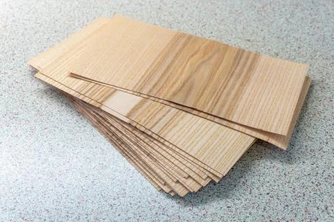 Rectangular Veneer Sheets on Black Background Foto stock