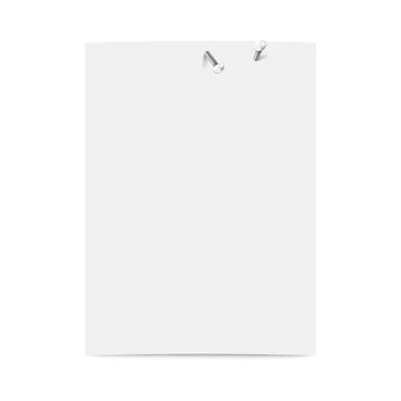 Rectangular vertical blank sheet on wall attached by several metal nails Stock Illustration