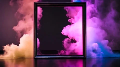 Rectangular vertical standing frame with pink blue green smoke on black bac.. 動画素材 273954728
