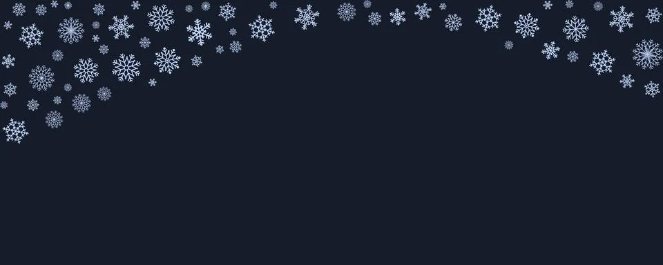 Rectangular wave border made of blue snowflakes, isolated on dark backgroun.. Stock Illustration