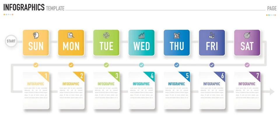 Rectangular weekly infographic for business presentation Stock Illustration