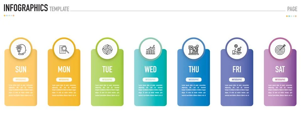 Rectangular weekly infographic for business presentation Stock Illustration