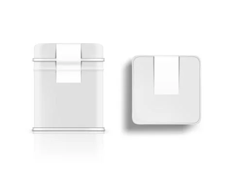 Rectangular White Glossy Tin Can Top And Side View Stock Illustration