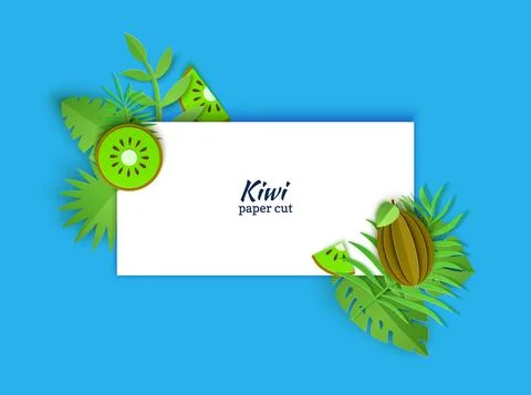 Rectangular white note sheet decorated with jungle paper cut green leaves and Illustrazione stock