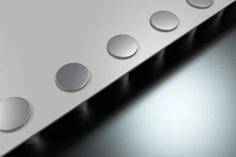 Rectangular white plate on black background with rivets Stock Illustration