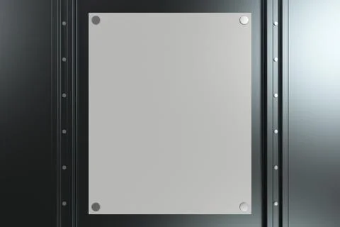 Rectangular white plate on black background with rivets 스톡 일러스트