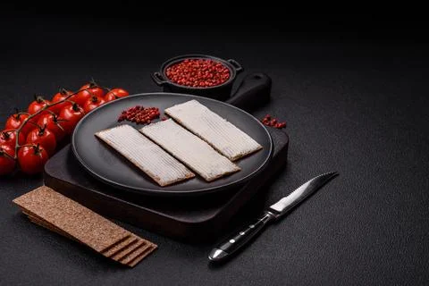 Rectangular whole grain crisp bread with cream cheese 스톡 사진