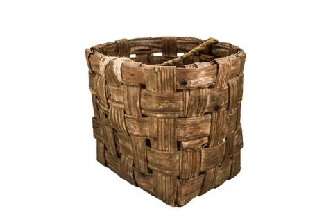 Rectangular wicker basket made of birch bark 스톡 사진