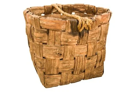 Rectangular wicker basket made of birch bark 스톡 사진