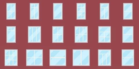 Rectangular Window Styles Collection Flat Vector Set Stock Illustration