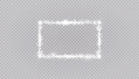 Rectangular winter snow frame border with stars, sparkles and snowflakes on Stock Illustration