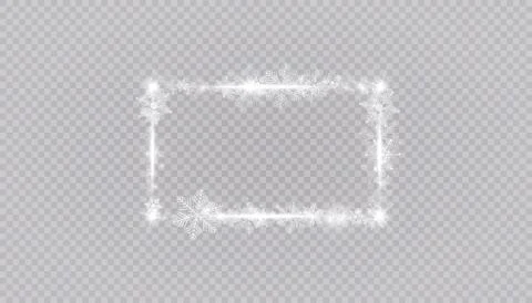 Rectangular winter snow frame border with stars, sparkles and snowflakes on Stock Illustration