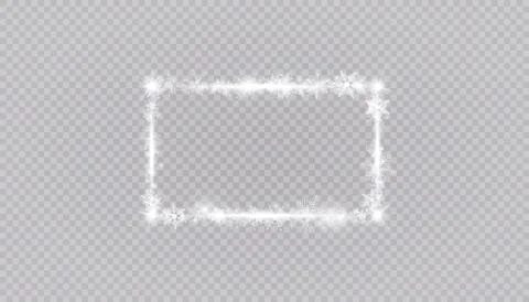 Rectangular winter snow frame border with stars, sparkles and snowflakes on Stock Illustration