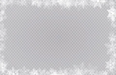 Rectangular winter snow frame border with stars, sparkles and snowflakes on Stock Illustration