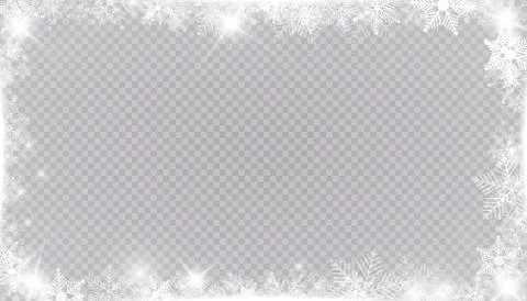 Rectangular winter snow frame border with stars, sparkles and snowflakes on Stock Illustration