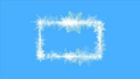 Rectangular winter snow frame border with stars, sparkles and snowflakes on blue Illustrazione stock