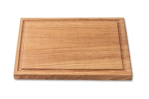 Rectangular wooden cutting board with edging isolated on a white background.  스톡 사진