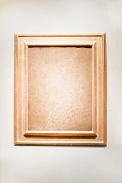 Rectangular wooden frame on a gray background. Mockup for your text Stock Photos