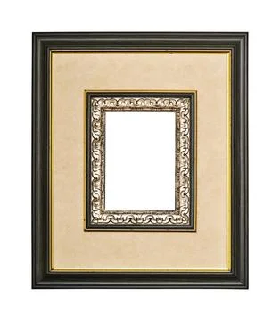 Rectangular wooden gold and silver gilded frame, isolated on white background Foto stock