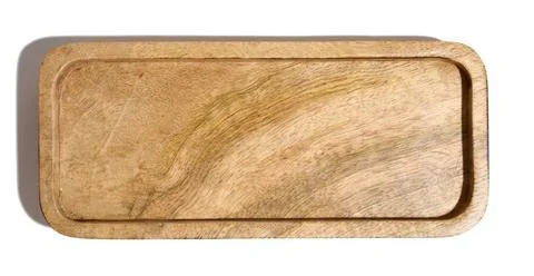 Rectangular wooden plate for serving food on a white isolated background, ... Stock Photos