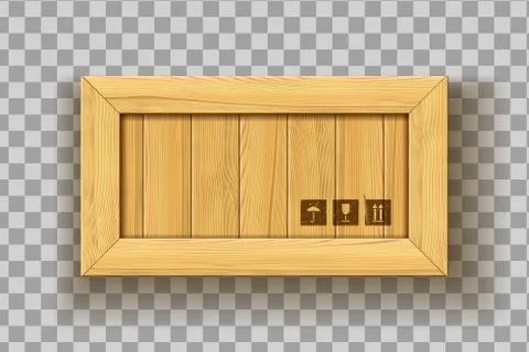 Rectangular wooden vector container from top view with shipping symbols Stock Illustration