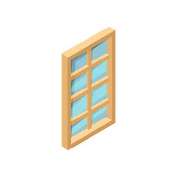 Rectangular wooden window with blue glass. 3D style icon. Isometric vector 스톡 일러스트