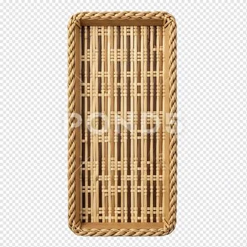 Rectangular Woven Bamboo Tray Isolated on Transparent Background PSD Template