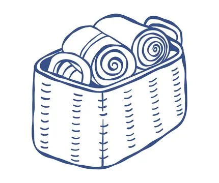 Rectangular Woven Storage Basket and Folded Textiles Towels. Eco-Friendly H.. 스톡 일러스트