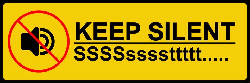 Rectangular yellow Keep Silent sign with a red no sound symbol and Sssssstt.. Stockillustratie