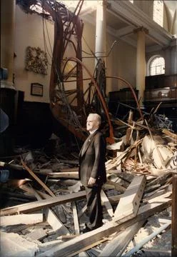 Rector John Paul At St James's Church Garlickhythe Which Was Wrecked By A Crane  Stock Photos